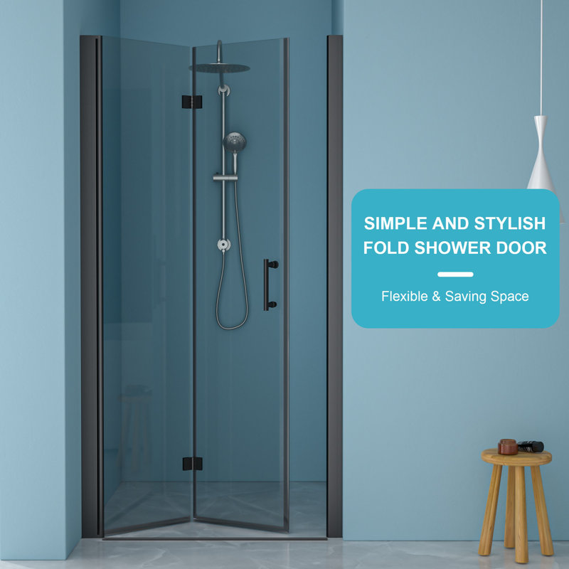 Matte Black Frameless Pivoting Shower Door with Tempered Glass