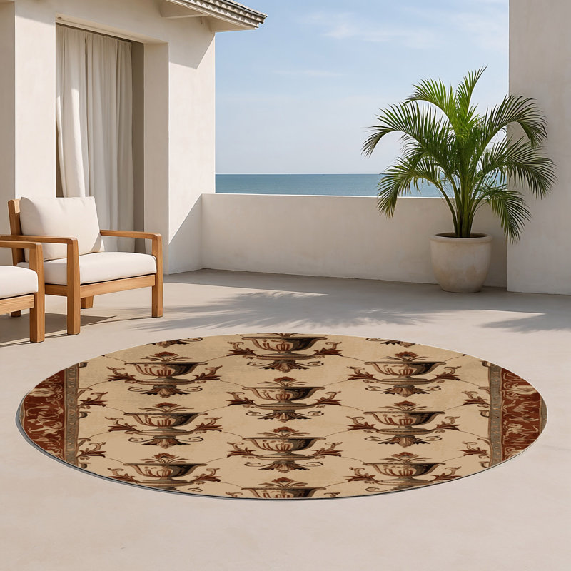 Tapis d'intérieur et d'extérieur brun français, Rond 5 pi