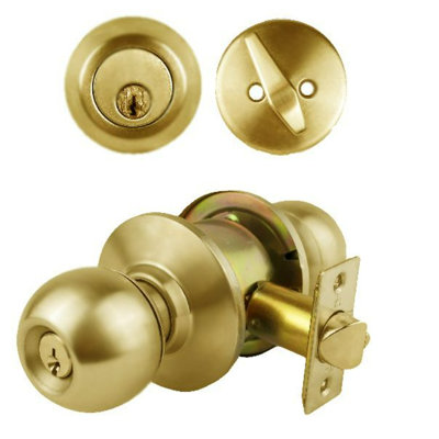 Light Duty Bright Brass Cylindrical Grade 3 Keyed Entry Door Knob with 2-3/8 in. Backset