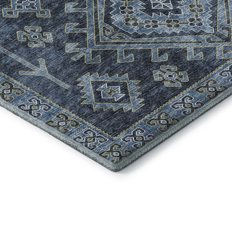 Premium Machine Washable Driessen AMF73 Blue Rug, Round 8'