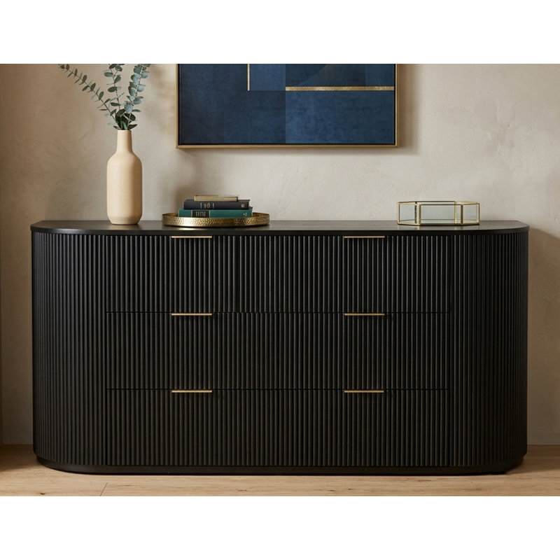 Commode cannelée en bois massif Queensbury, Noir