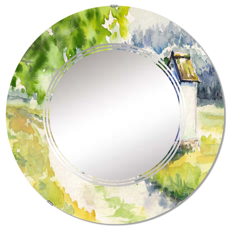 Petite chapelle à côté de Countryroad - Miroir mural rond, 32 po x 32 po