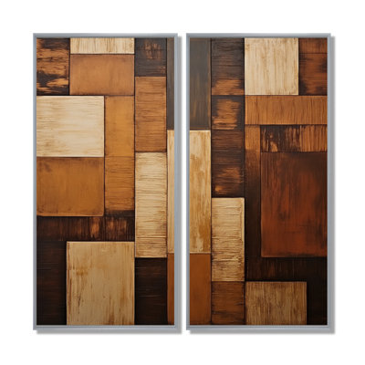 Bronze Brilliance Symmetry - Abstract Shapes , Brown Abstract Wall Art Set Of 2