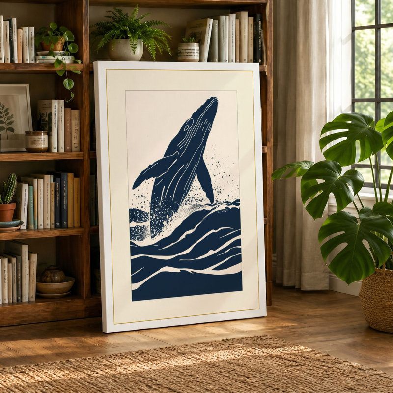 Whale Rising Coastal - Wrapped Canvas, 36x24 - 91.4 x 61.0 cm, Cream Border