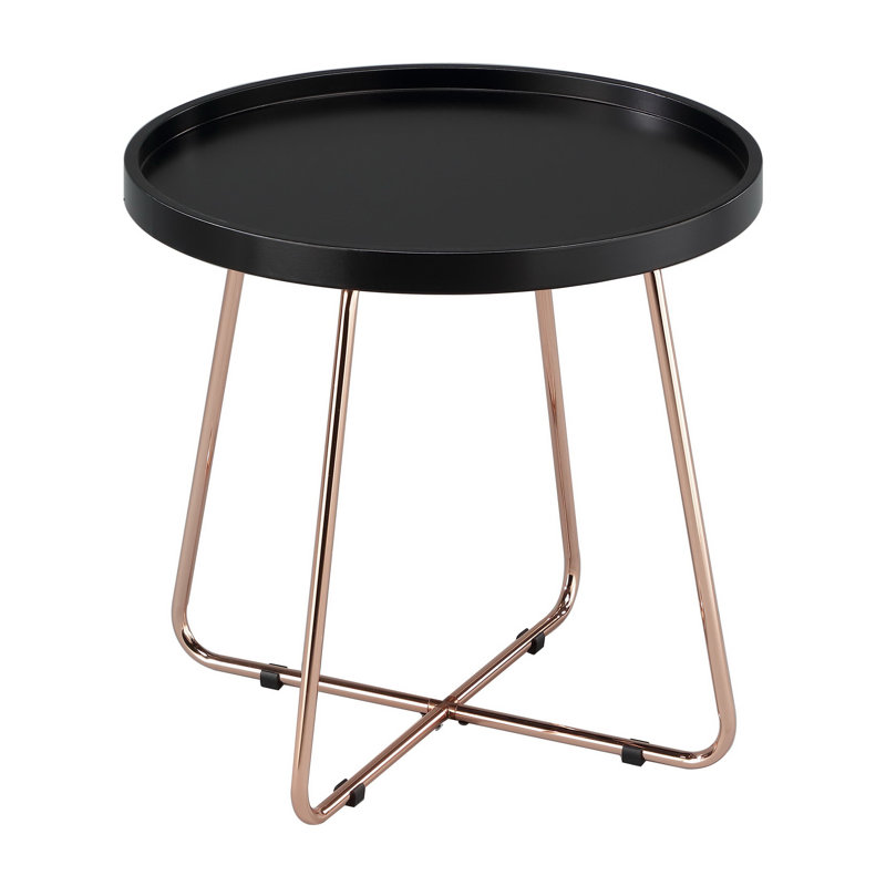 Hayfield Tray Top Cross Legs End Table, Copper, Black