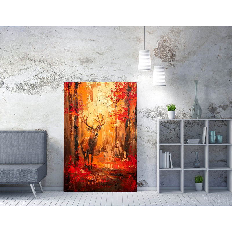 A deer in a clearing in a wooded area at sunrise painting Canvas Wall Art Print Picture, 45.72cm H x 30.48cm W