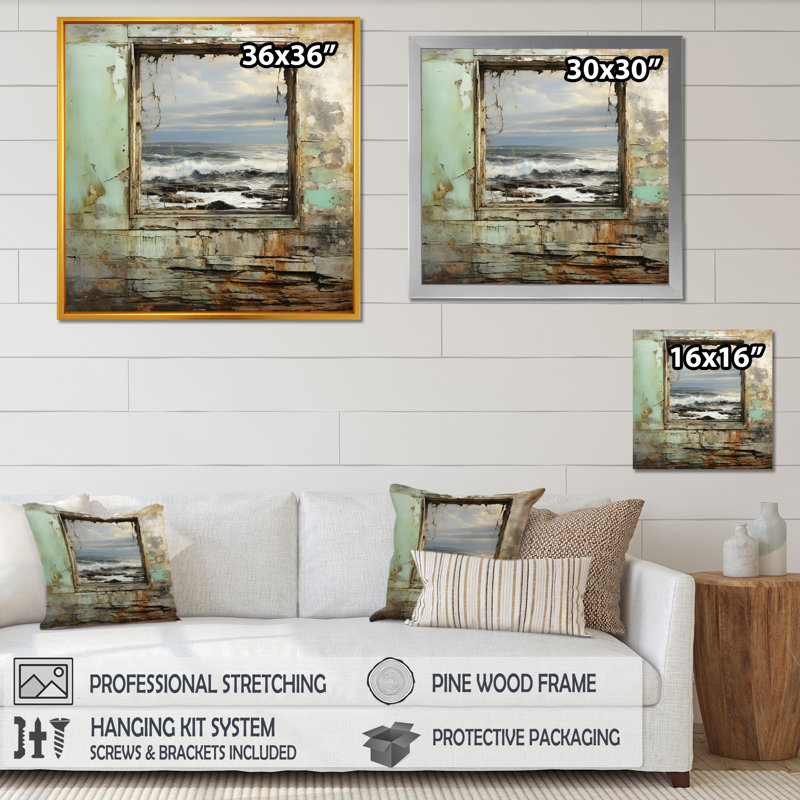 «Morning Mexico Beach Windows View - Coastal Windows», art mural, Toile tendue, H 36 po x l 36 po