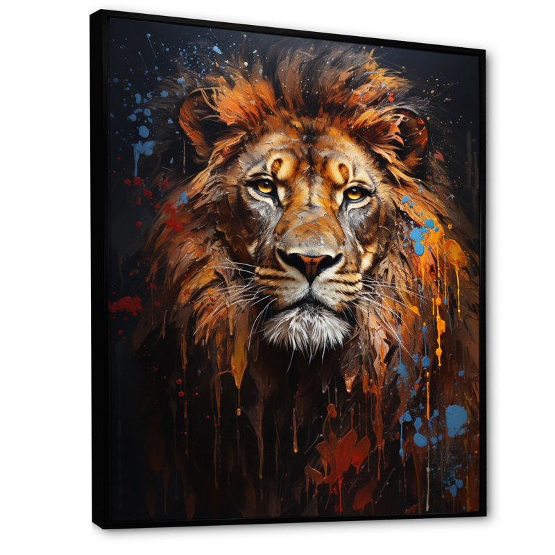 Photographie de lion avec I - reproduction sur toile, H 40 po x l 30 po x P 1,5 po, Cadre flottant noir