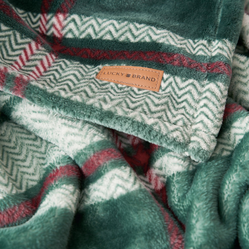 Lucky Brand Plaid Blankets, White/Green/Red Aspen Plaid