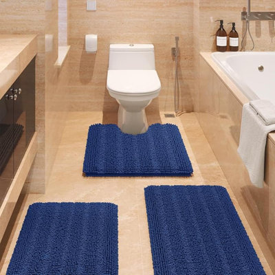 Striped Brown Bathroom Rug Set 3 Pieces Ultra Soft, Non Slip Chenille Toilet Mat, Absorbent Plush Shaggy Bath Mats For Bathroom, Bedroom, Kitchen