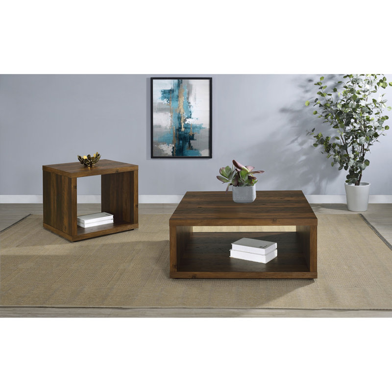 Square Engineered Wood Side End Table, Brown