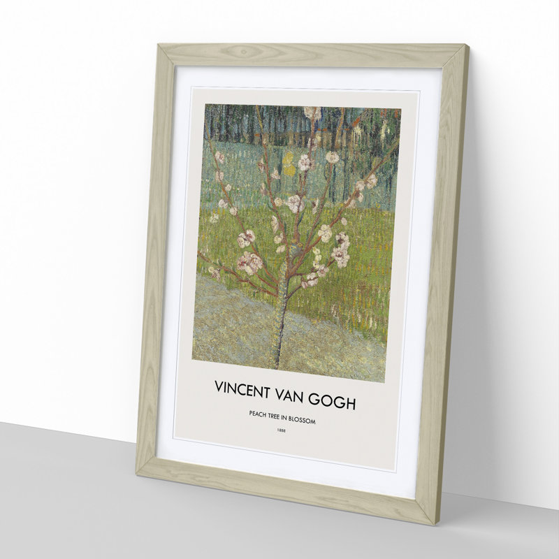 Peach Tree in Blossom by Vincent Van Gogh - Picture Frame Painting, 36cm H x 27cm W x 2cm D, Oak