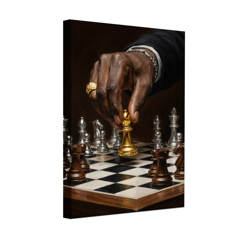 Abstract Hand Moving Chess King On Board, 24" H x 16" W