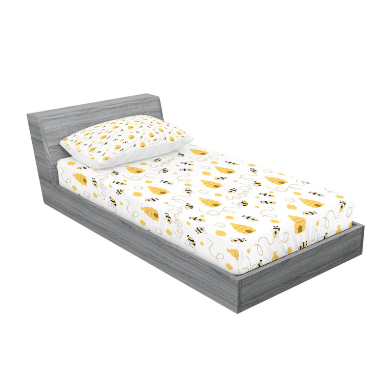 Drap-housse et taie décorative Ambesonne Moutarde blanc moutarde, Ensemble de draps pour lit simple + 3 pièces supp