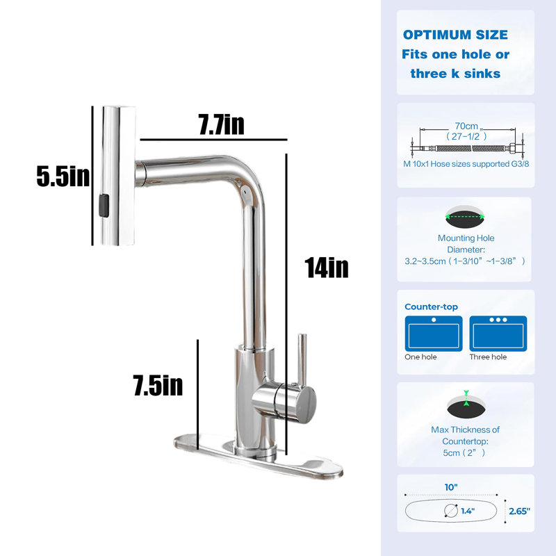 Waterfall Kitchen Sink Faucet With Pull-Down Sprayer, Stainless Steel Kitchen Faucet, Single Handle Faucet, 3 Function Modes.