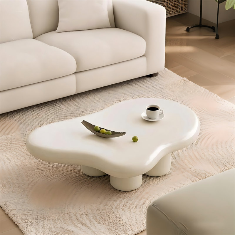 46.5" Cloud Coffee Table for Living Room, Modern Cream Accent Table with 4 Sturdy Legs, Large Center Table for Apartment, Kid Safe Round Edges
