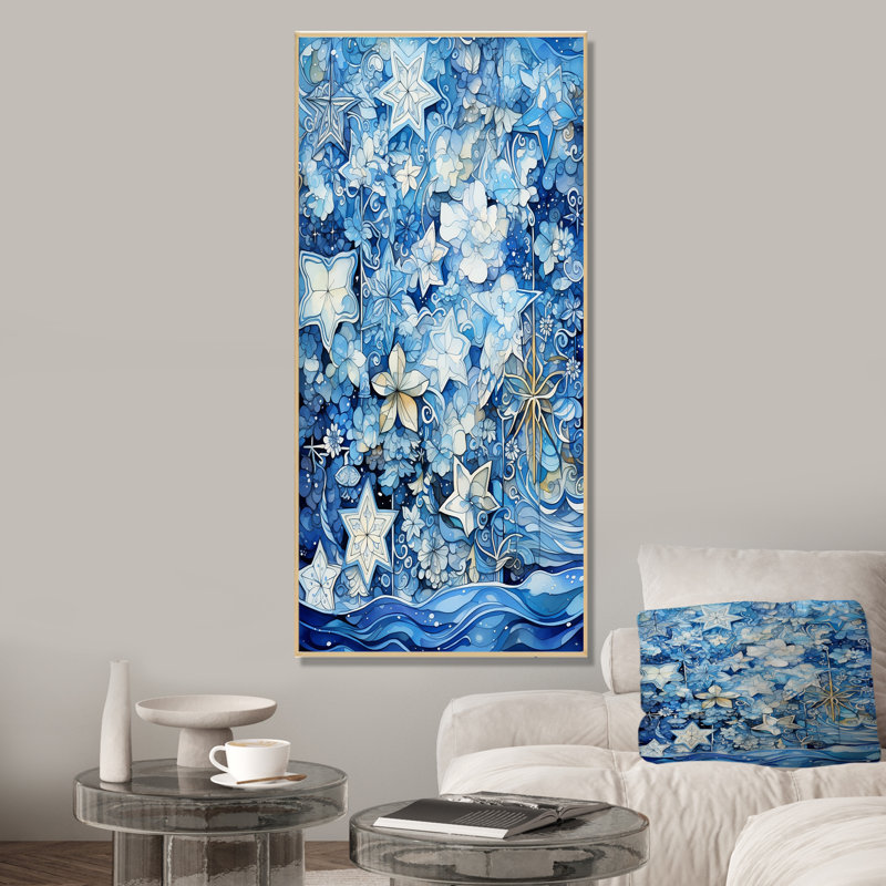 Carreaux botaniques blancs et bleus II - Botanicals Wall Art, Cadre flottant brun, 40" H x 30" W