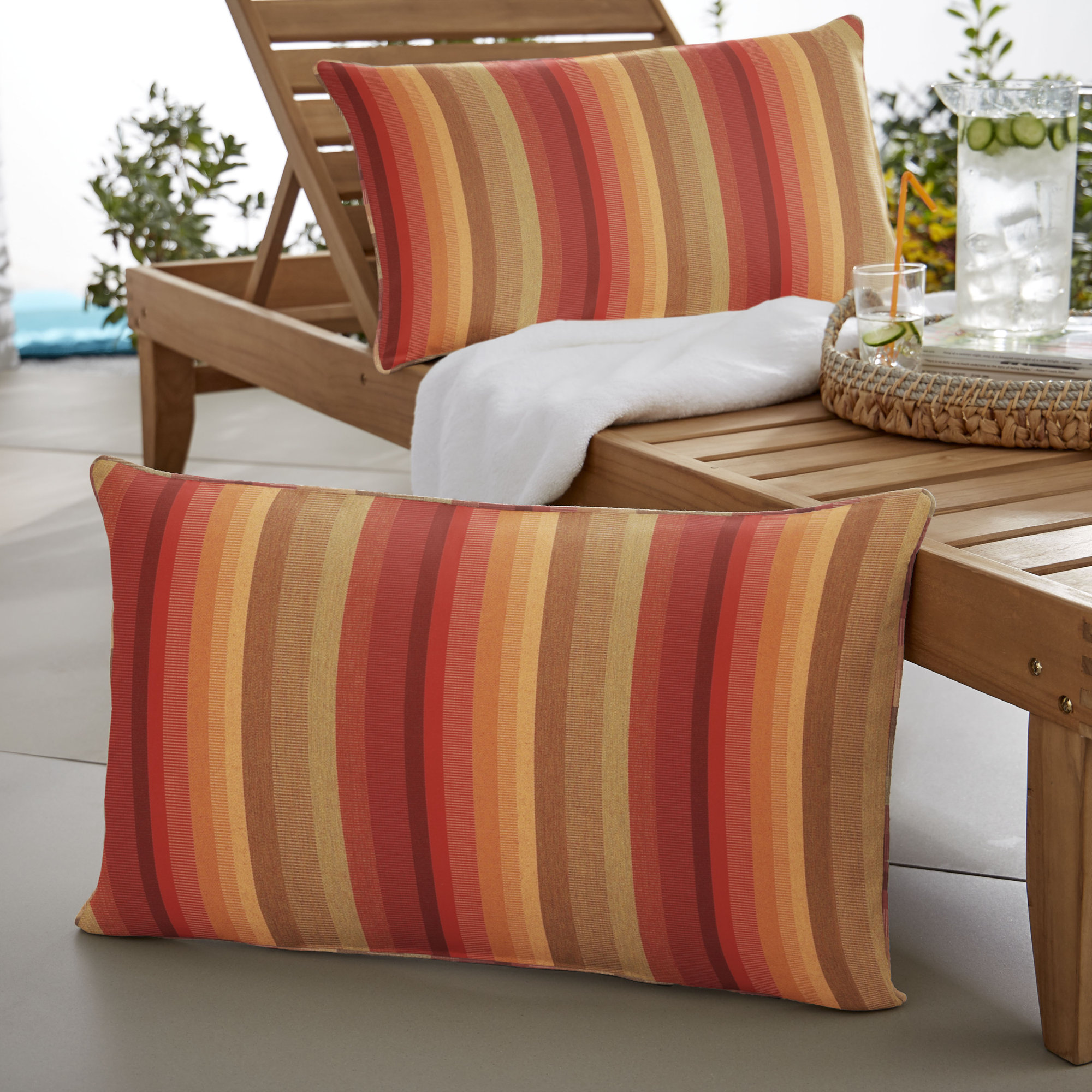 Boynton Striped Sunbrella® Indoor/Outdoor Lumbar Throw Pillow, Red, 6" H x 18" W