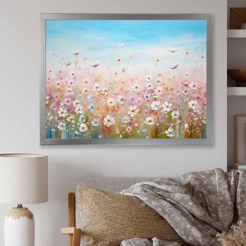 Fleurs sauvages Meadows I sur toile, Cadre simple argenté, H 30 po x l 40 po x P 1,5 po
