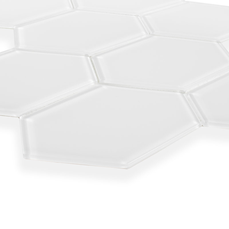 Long Hex 10.60in.x11 in. Glass Mosaic Tile, Soft Ivory Gloss