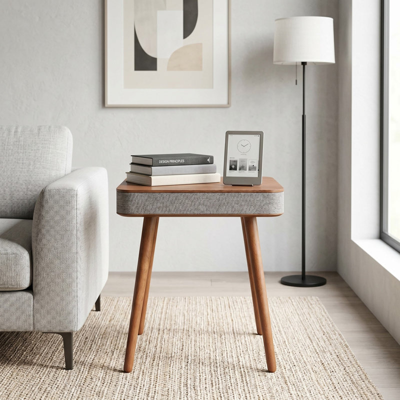 Table d'appoint intelligente 19,69 x 17,72 po avec Bluetooth, recharge sans fil et batterie intégrée