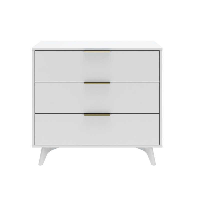 3 Drawer 37" W Solid Wood Dresser with Metal Pulls, White