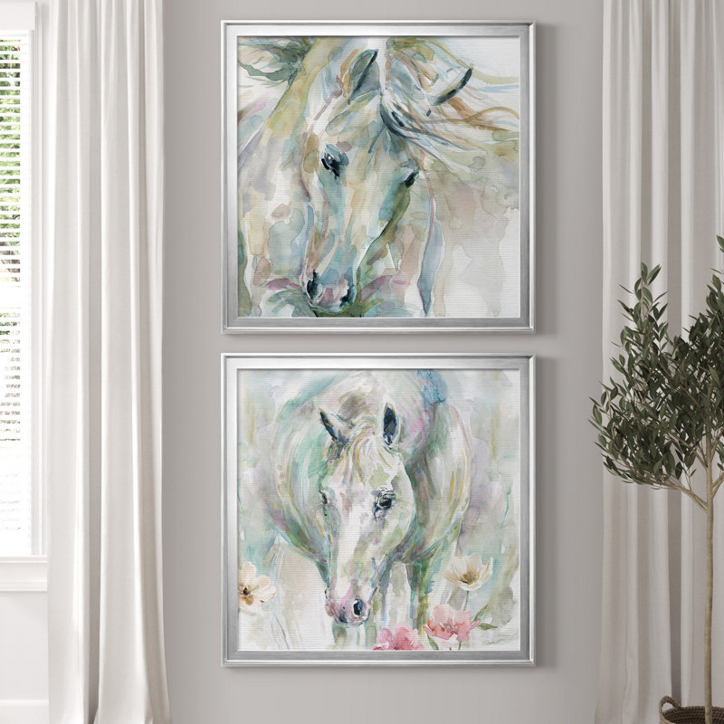 «Exuberant Spirit», ensemble de 2 reproductions d'art, Toile avec cadre argenté, Pas de tapis, H 34,5 po x l 69 po x P 1,5 po