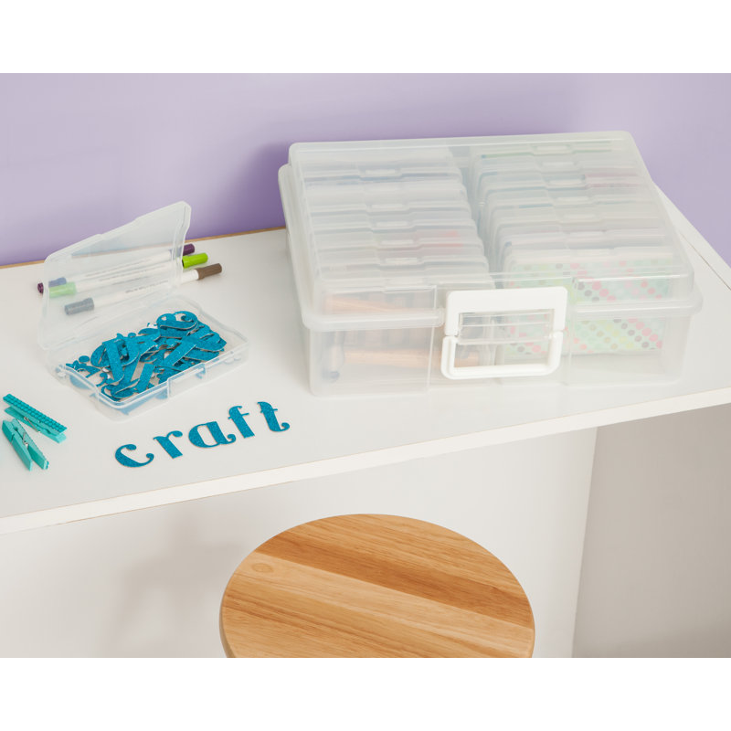 Clear Stackable Photo Storage Case with Handle and 16 Boxes