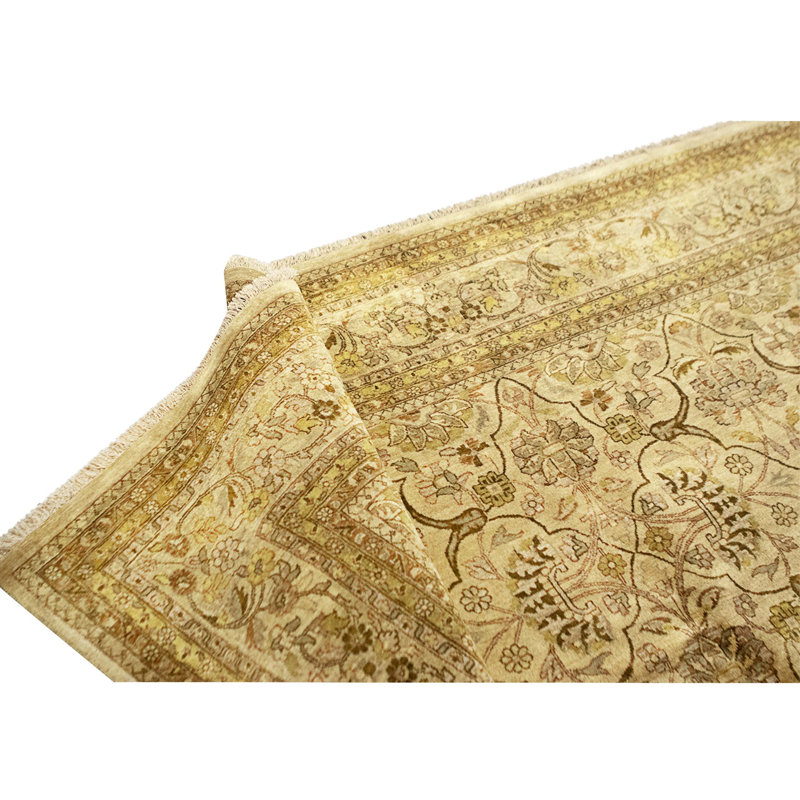 High-Quality Hand-Knotted Beige And Gold Area Rug