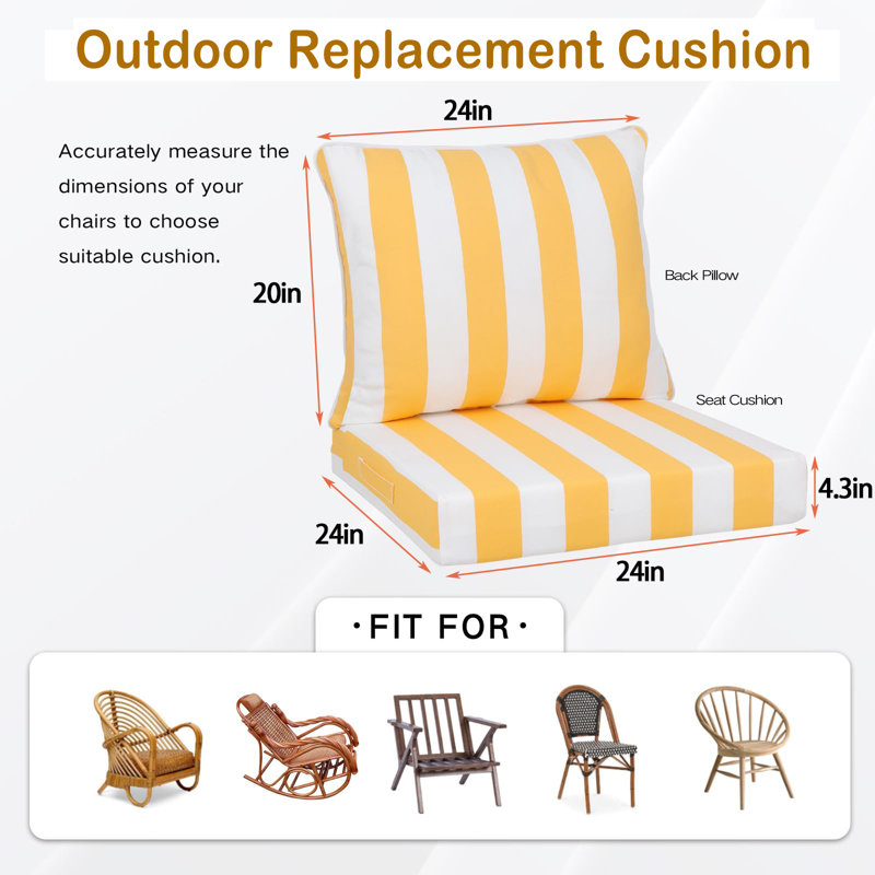 Outdoor Deep Seat Chair Cushions Set Of 2, Waterproof Fade-resistant Patio Furniture Cushions, With Removable Covers
