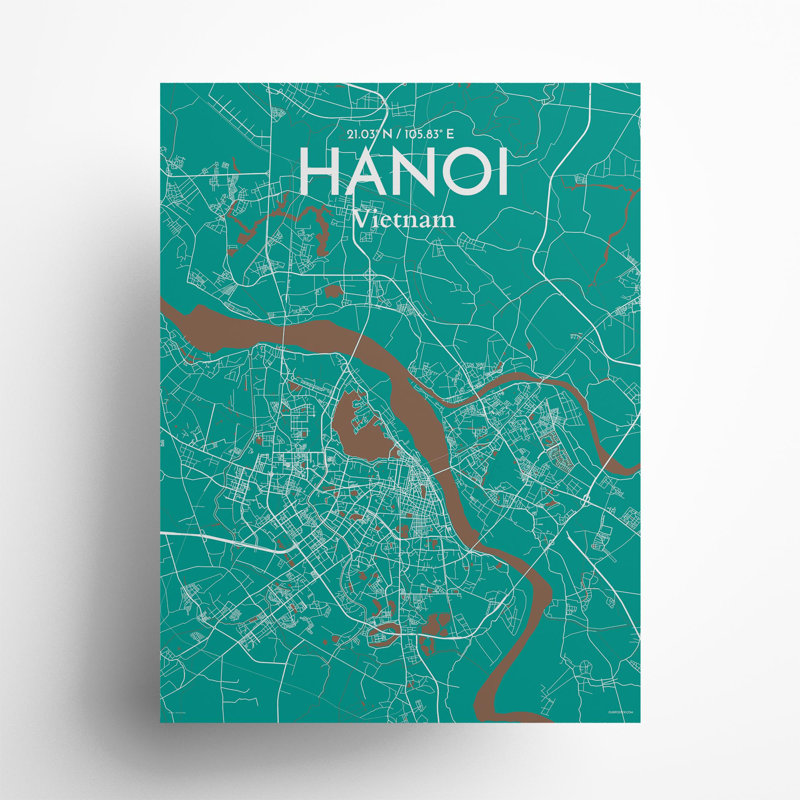 Hanoi City Map In Nature - No Frame Print, 24cm H x 18cm W x 0.05cm D