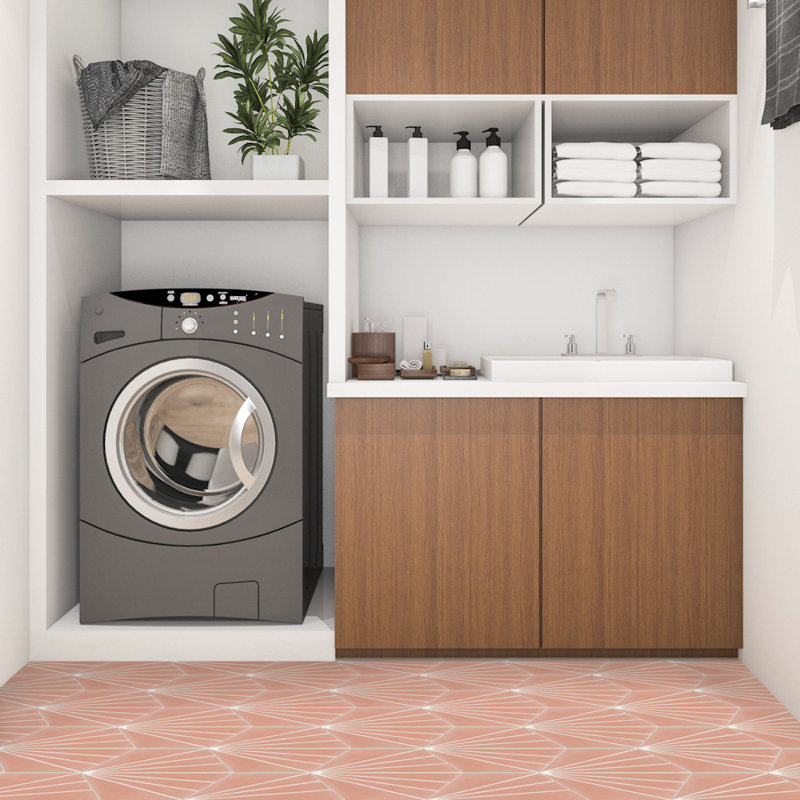 Spark C 7.87" x 9.09" Cement Patterned Wall & Floor Tile, Blush