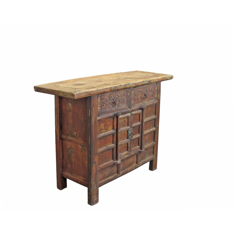 Double Top Drawer Carved Elm Sideboard