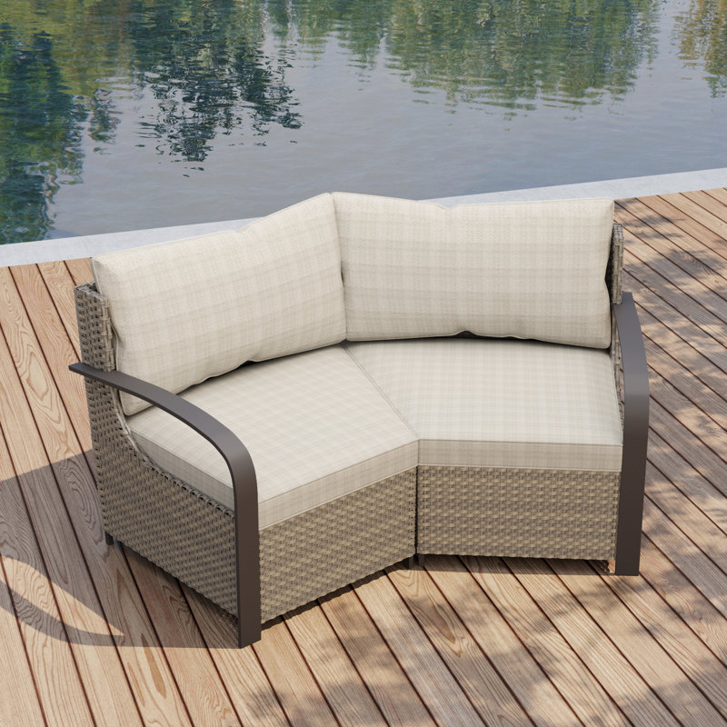 Patio Loveseat With Left And Right Armrests, Beige