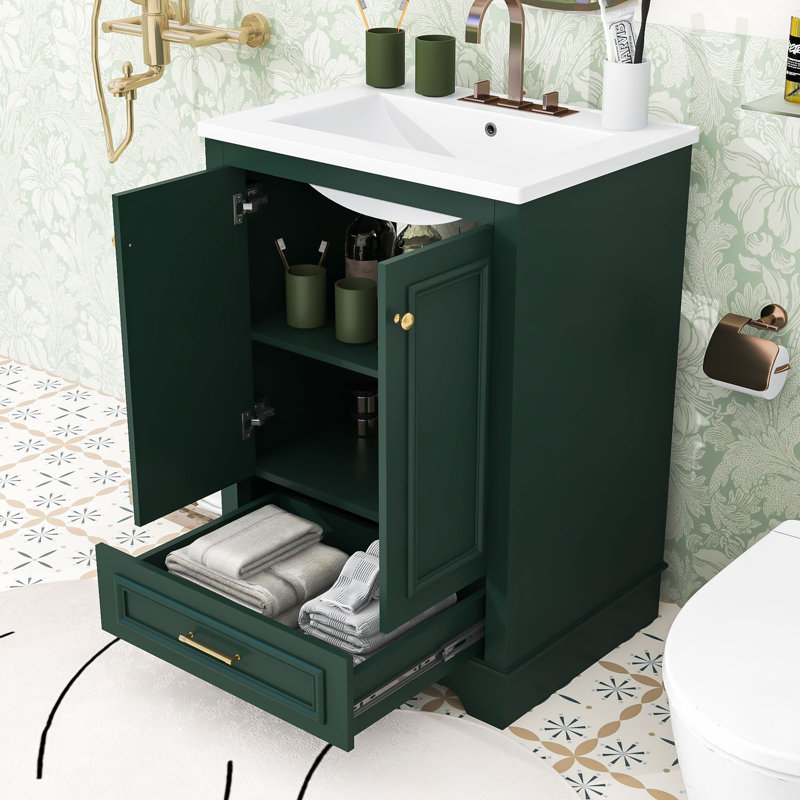 Meuble-lavabo moderne de 24 po avec lavabo - design élégant, grand espace de rangement, Vert