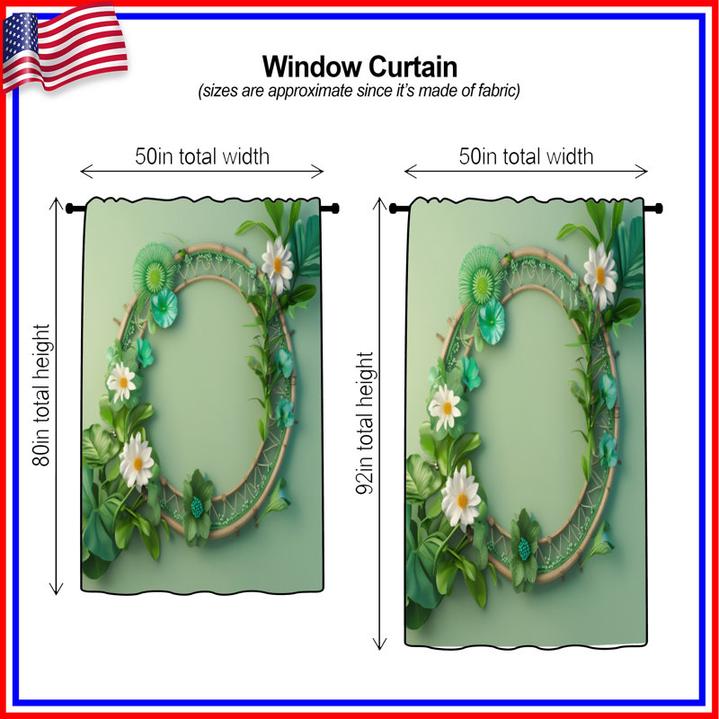 Rideaux à motif floral vert, 1 couronne, 50 po x 92 po - 1 panneau, Transparent