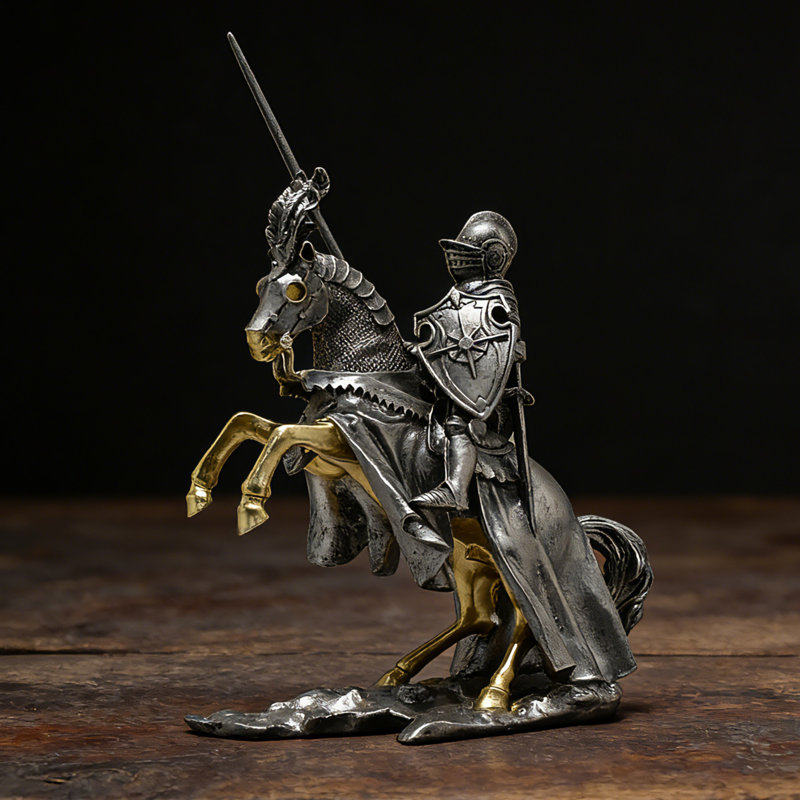 Figurine chevalier médiéval avec lance et armure, sculpture décorative rétro pour la maison