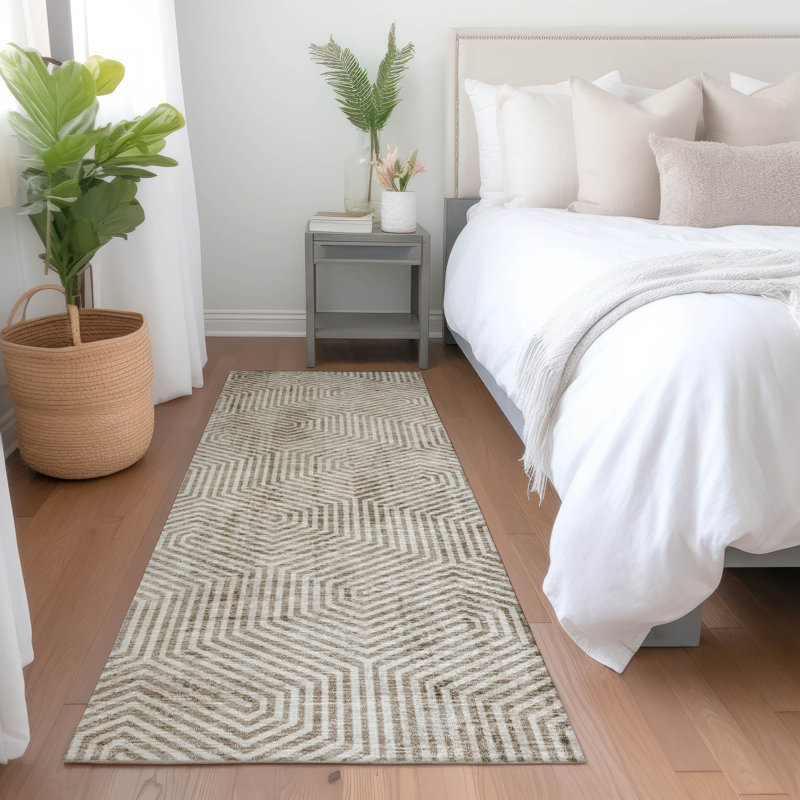 Tapis taupe Prisco lavable à la machine de qualité supérieure, Tapis de couloir 2 pi 3 po x 7 pi 6 po