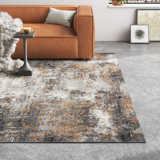 Abstract Machine Made Power Loom Polyester/Polypropylene Area Rug in Gray/Ivory/Golden Beige