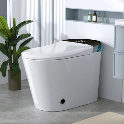 Toilette moderne et intelligente avec bidet intégré avec coup de pied de pied, toilettes sans réservoir avec couvercle d'ouverture / fermeture automatique, siège chauffant à hauteur confortable ADA, eau chaude instantanée, panne de courant et chasse d'eau