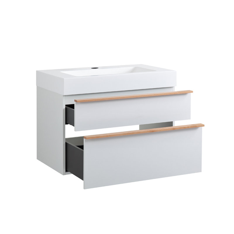 30 po Meuble-lavabo mural blanc avec comptoir en acrylique intégré et lavabo non assemblé, Blanc