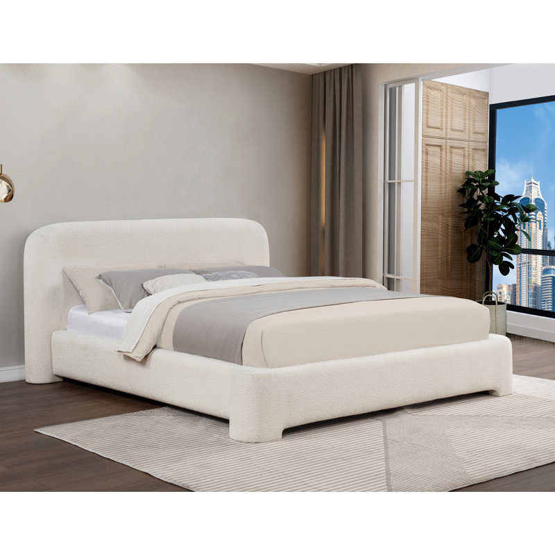 Celab Boucle Fabric Platform Cream Bed, King