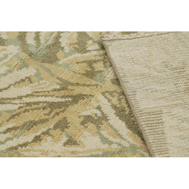 Art Deco Hand Knotted Wool Floral Area Rug, Rectangle 5' x 7'