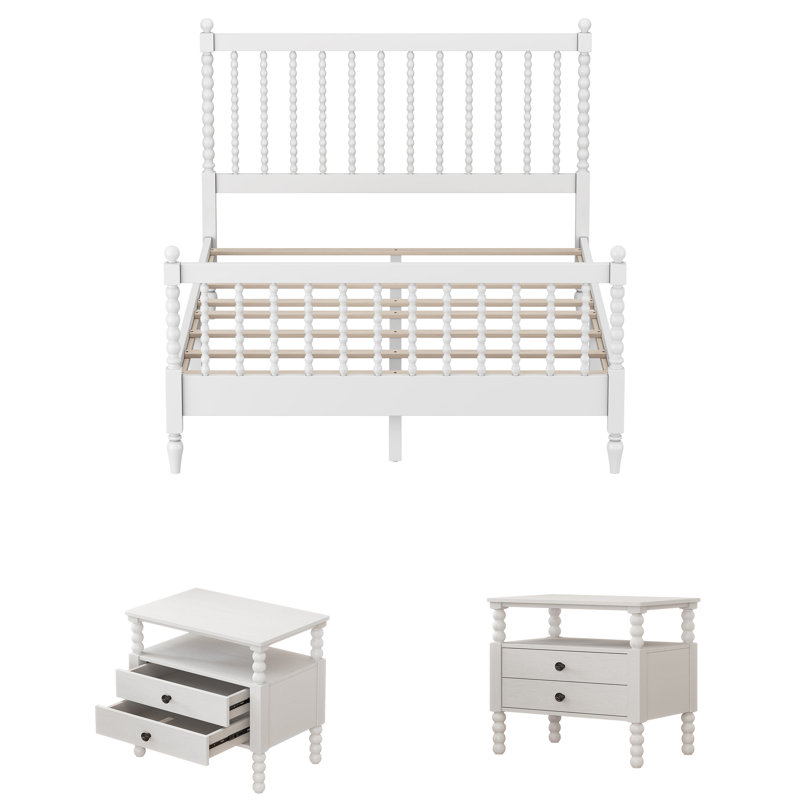Ensemble de chambre à coucher 3 pièces Geneal, Blanc, Double