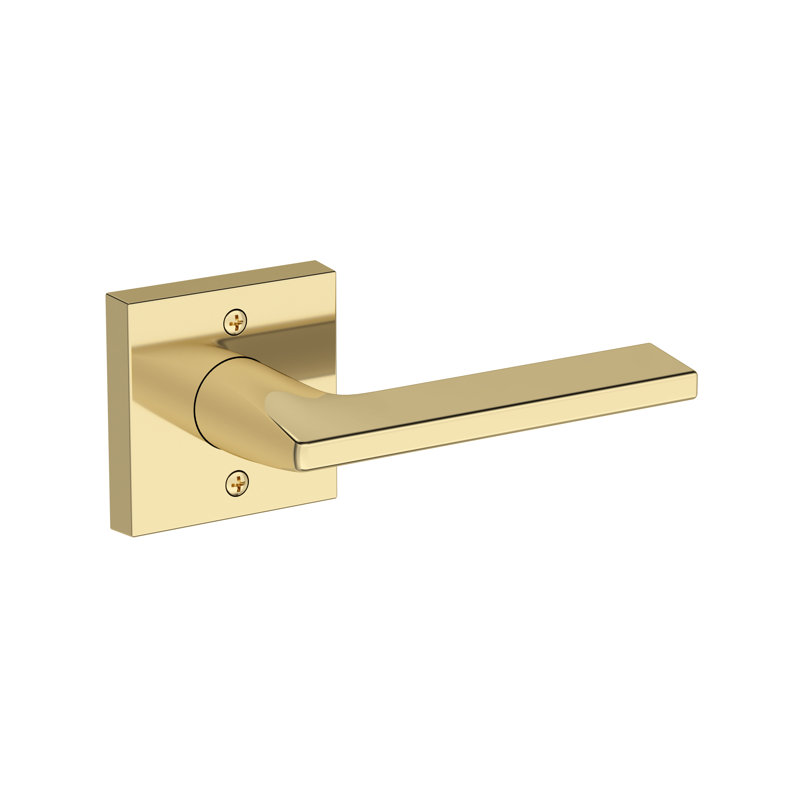Anaheim Hills Passage Lever with Contemporary Square Rose in Unlacquered Brass, Unlacquered Brass
