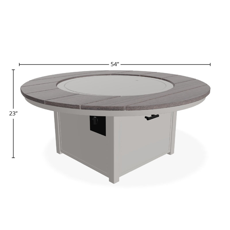 Table de feu 54 po ronde en polymère rustique avec tablette au propane, Gris chaud / promenade