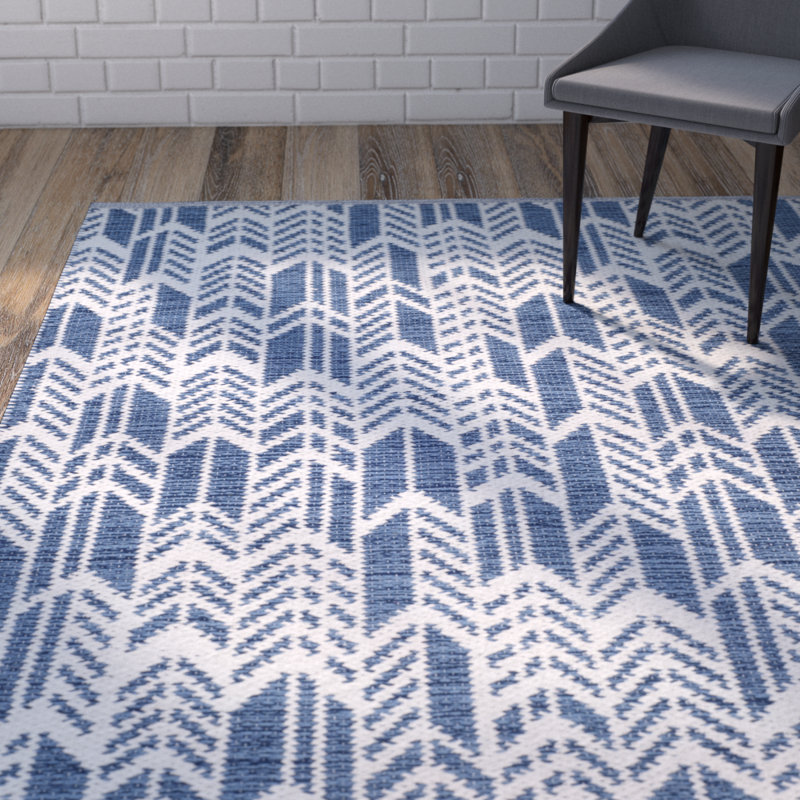 Tapis à chevrons bleu marine / ivoire Paz, Rectangle de 5 pi x 8 pi