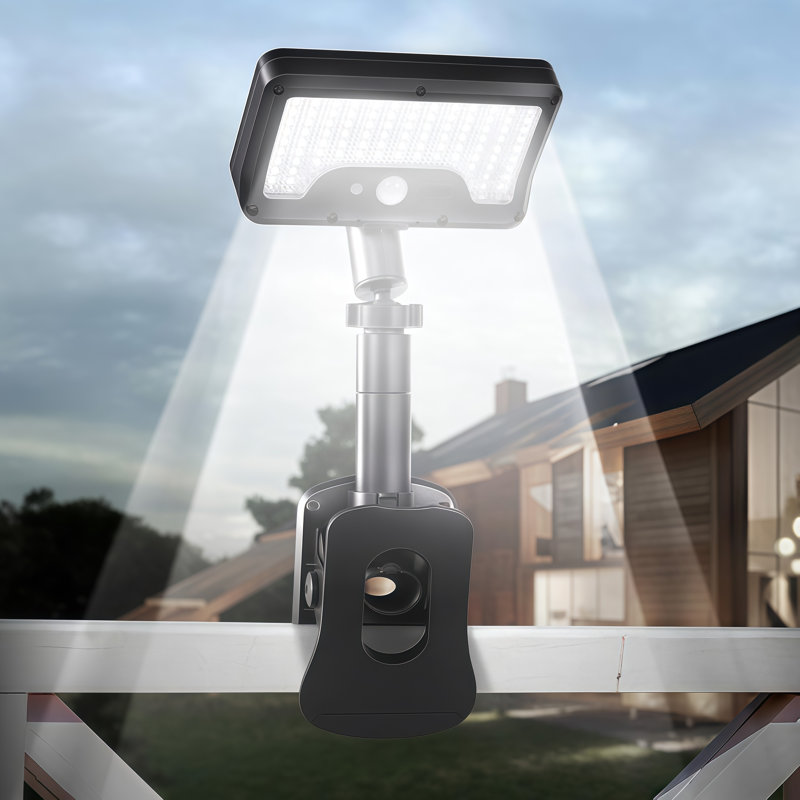 Éclairage de sécurité d'extérieur à DEL à pince, double charge solaire et USB, capteur de mouvement avec télécommande, 3 températures de couleur, tête de lampe réglable à 360 °, paquet de 1