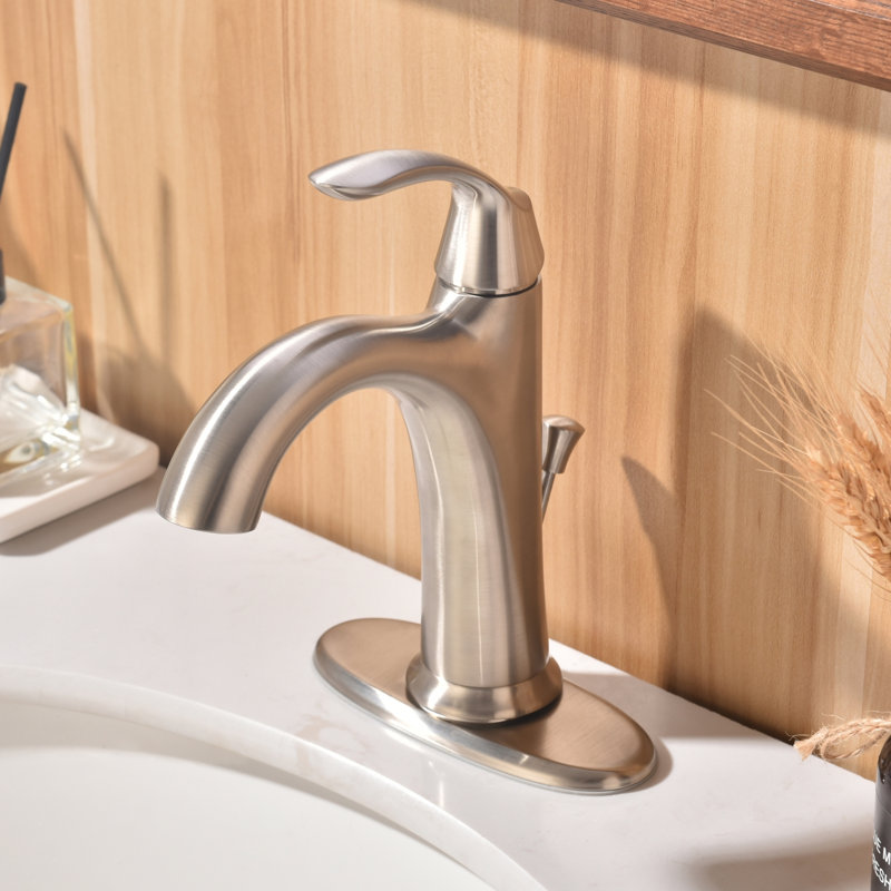 Stilleto Collection Single-Handle Deck-Mount Mid-Arc Lavatory Bathroom Sink Faucet - Brushed Nickel, Brushed Nickel