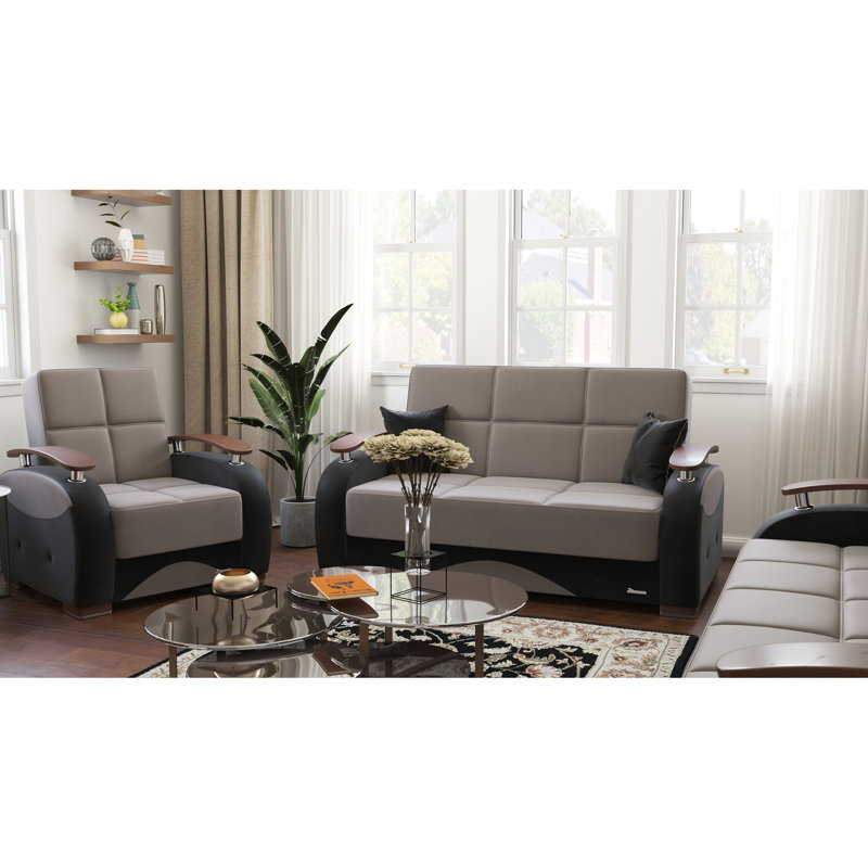Fauteuil gris avec rangement intégré - Mobilier fonctionnel et tendance